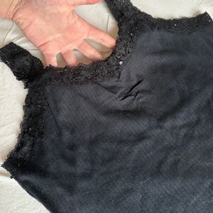 VINTAGE y2k la SENZA ribbed lace bedazzled cami tank